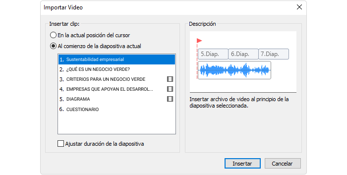 El diálogo de importar vídeo El diálogo de importar vídeo