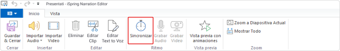 Panel de sincronización en iSpring Suite Panel de sincronización en iSpring Suite