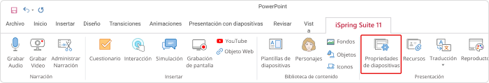 Propiedades de diapositivas en iSpring Suite Propiedades de diapositivas en iSpring Suite