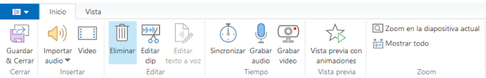 Botón de Eliminar El botón de Eliminar en la barra de herramientas del Video Editor